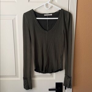 Free People - We The Free Long Sleeve Scoop Neck Women's Top - Olive Green